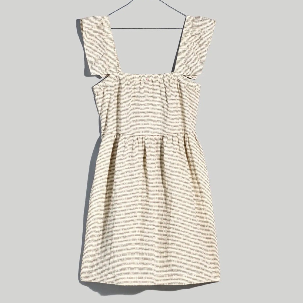Madewell Flutter-Sleeve Square-Neck Mini Dress in Striped Jacquard Sz SMALL